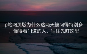 p站网页版为什么这两天被问得特别多，懂得看门道的人，往往先盯这里